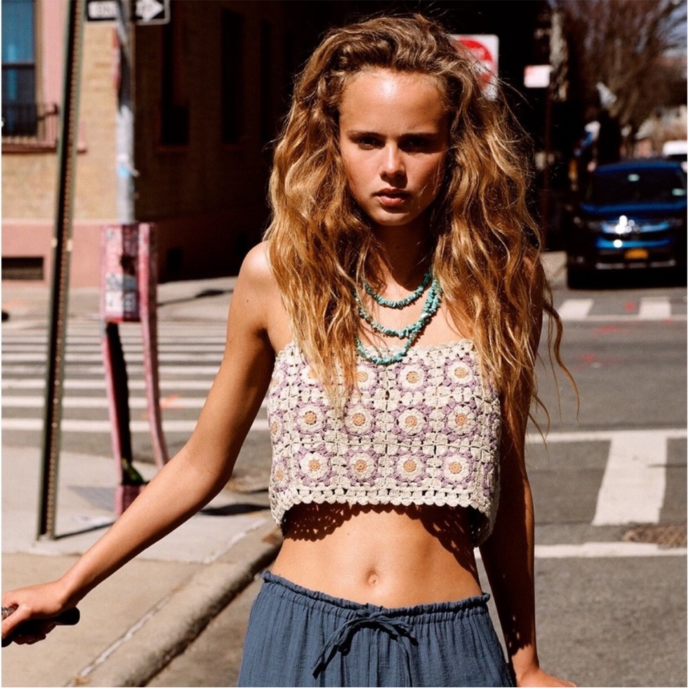 Zara Floral Crochet Crop Top Size M-L